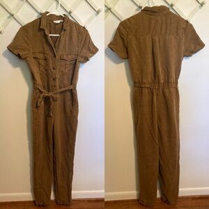 C&C California brown Linen Blend Jumpsuit Jumper Worksuit Romper Coveralls